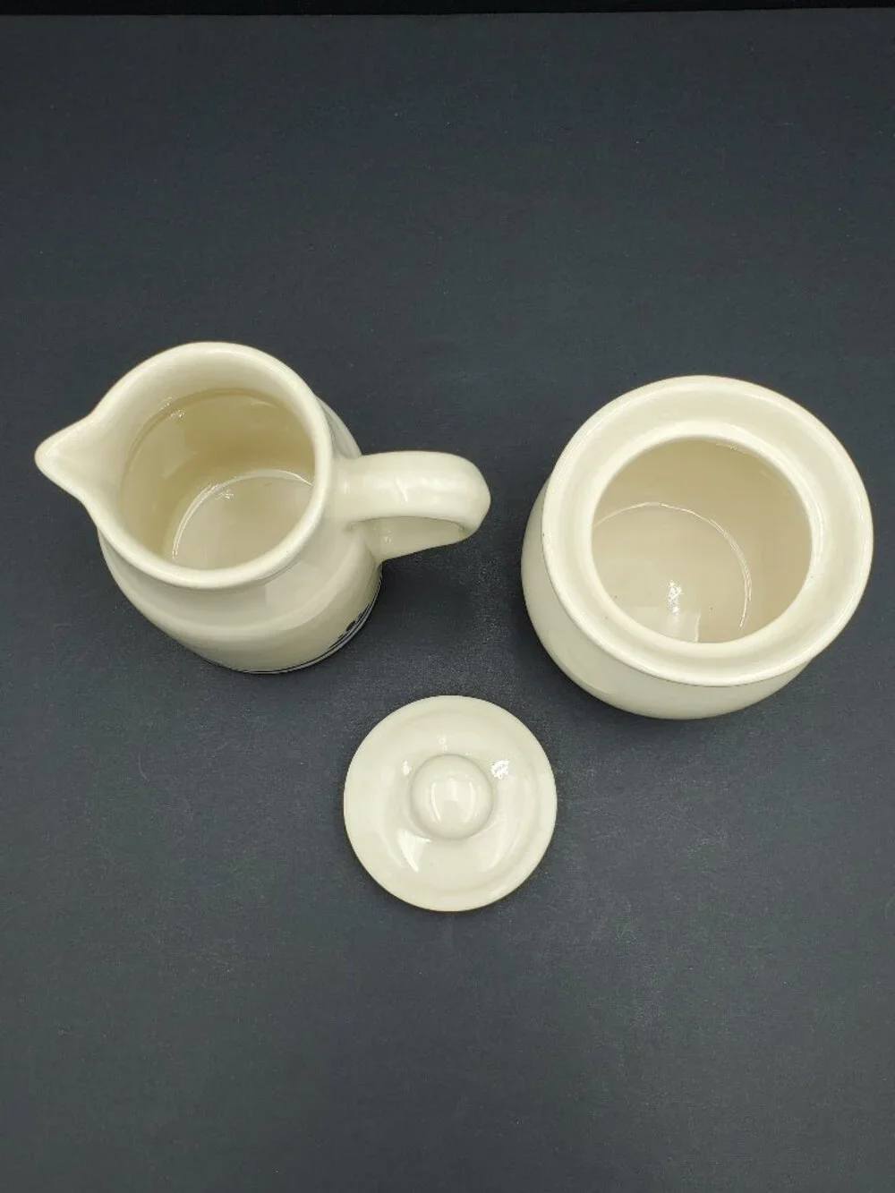 Friendship Pottery Roseville Ohio Blue Flowers Creamer & Sugar Bowl with Lid